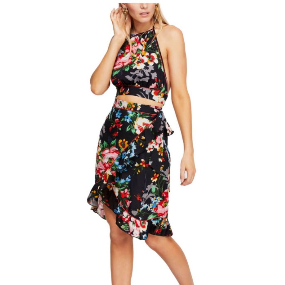 Free People Womens 2 Piece Set Floral Wrap Skirt